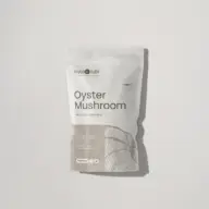 MycoNutri Oyster Mushroom powder, 100g, organic, in a white and beige resealable pouch.