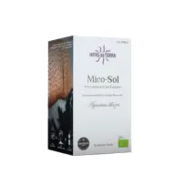 Hifas da Terra Mico-Sol supplement box with mushroom image and green certification logo.