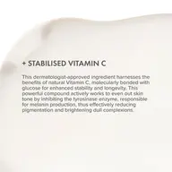 Stabilised Vitamin C text on a cream background, describing skincare benefits.