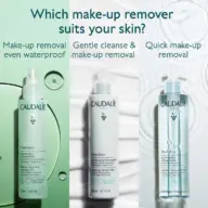 Three Caudalie make-up removers with descriptions: waterproof, gentle cleanse, quick removal.