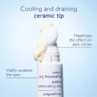 Ceramic tip eye cream with text: "Cooling and draining", "Maximises effect on dark circles".