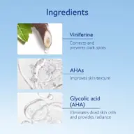 Ingredients: Viniferine, AHAs, Glycolic acid. Descriptions of benefits included.