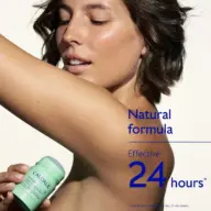 Woman applying Caudalie deodorant, text: "Natural formula, Effective 24 hours".