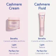 Cashmere Cream and Fluid by Caudalie. Benefits: Corrects wrinkles, firms. Light texture.