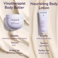 Vinotherapist Body Butter and Nourishing Body Lotion with benefits, texture, and skin type details.