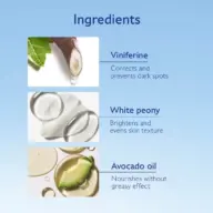 Ingredients: Viniferine, White peony, Avocado oil with benefits listed.
