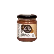 Planet Paleo Organic Beef Bone Broth Concentrate jar, 250g, with nutritional info on label.