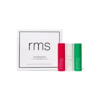 Rms Mini Lip Oil Trio with red, white, and green tubes beside the packaging.