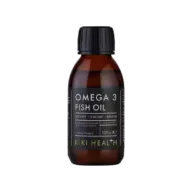 Omega 3 Fish Oil bottle, 125ml, by Kiki Health. For heart, vision, brain. Natural lemon flavour.
