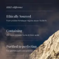 Text: Ethically sourced from Himalayan regions. Contains 85+ minerals. Purified for quality.