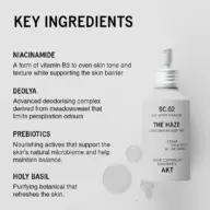 Key ingredients list with deodorising body mist bottle on the right.