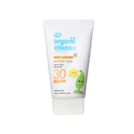 Organic Children SPF 30 sun cream, scent free, for sensitive skin. Aloe vera, chamomile, edelweiss.