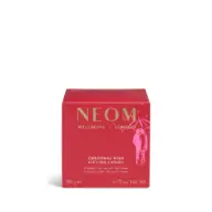 Red box of NEOM Christmas Wish scented candle, 185g, with gold text and umbrella design.