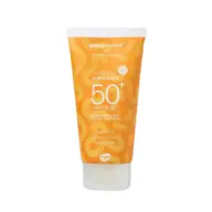 Orange tube of scent-free SPF 50+ sunscreen, water repellent, allergy certified.