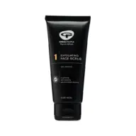 Black tube of Green People exfoliating face scrub for men, 90% organic.