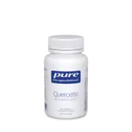 White bottle of Pure Encapsulations Quercetin, 120 capsules, hypoallergenic food supplement.