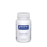 White bottle of Pure Encapsulations Quercetin, 60 capsules, hypoallergenic food supplement.