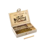 Open box of Santal & Palo Santo incense sticks with natural ingredients label.