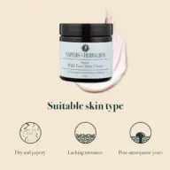 Napiers Wild Yam Skin Cream jar with text: Suitable for dry, lacking moisture, post-menopause skin.