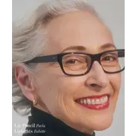 Smiling person with glasses, wearing red lipstick. Text: Lip Pencil Pavla, Liplights Babette.