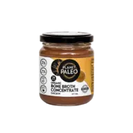 Planet Paleo chicken bone broth concentrate jar, 210g, with nutritional info on label.