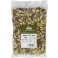 Bag of Suma whole Brazil nuts, 1 kg, with nutritional information and origin from Bolivia.