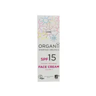 Organii Everyday Organics SPF 15 face cream box with vegan and organic certification logos.