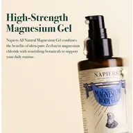 High-Strength Magnesium Gel bottle with text about benefits and ingredients.