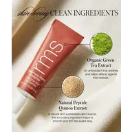 RMS Cashmere Matte EyeLights tube with green tea and quinoa extracts on fabric background.