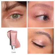 Four eyes with pink eyeshadow and RMS Eyelights tube labelled "Luster".