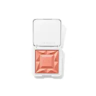 Open compact with peach blush, embossed "rms", in white case.