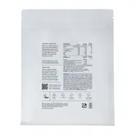 White packaging with nutritional information, directions, and vegan symbol. QR code for consultation.