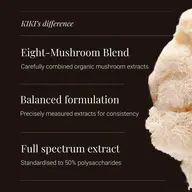 KIKI's difference: Eight-Mushroom Blend, Balanced formulation, Full spectrum extract.