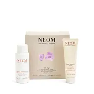 NEOM Better Sleep Duo with bath milk and body butter in front of packaging.