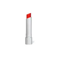 Silver tube of red lipstick with "rms" logo on the base.
