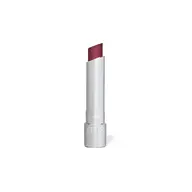 Silver lipstick tube with "rms" logo, featuring a deep red shade.