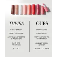 Comparison of lip balm ingredients and benefits, theirs vs. ours.