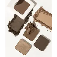 Five brown eyeshadow shades, some crushed, on a white background.