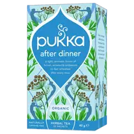 Pukka After Dinner herbal tea box with fennel, aniseed, and cardamom design. Organic, 20 sachets, 40g.