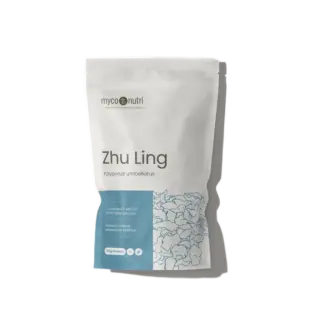 Zhu Ling Polyporus umbellatus powder, 100g, by MycoNutri in a white pouch.