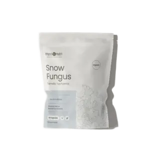 MycoNutri Snow Fungus supplement, 60 capsules, organic, vegan, gluten-free.