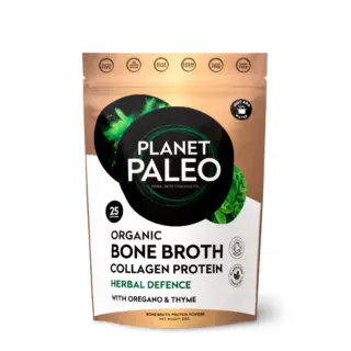 Planet Paleo Organic Bone Broth Collagen Protein, Herbal Defence, 225g pouch.