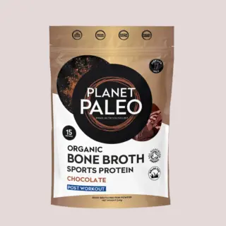Planet Paleo Organic Bone Broth Sports Protein, Chocolate, 249g pouch.