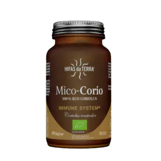 Hifas da Terra Mico-Corio supplement bottle, 70 capsules, 675 mg each.