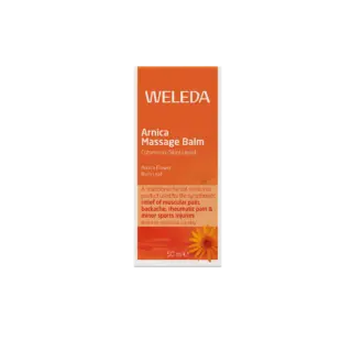 Weleda Arnica Massage Balm, 50 ml, for muscular pain relief.