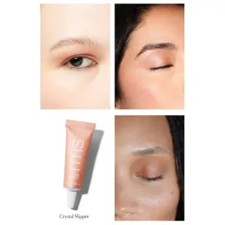 Four eyes with shimmery eyeshadow and a tube of RMS Beauty Eyelights in Crystal Slipper.