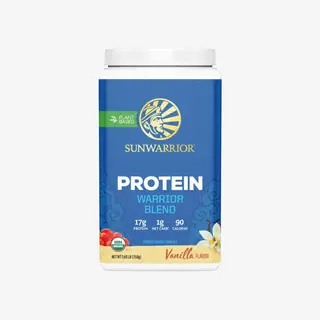 Sunwarrior Protein Warrior Blend, vanilla flavour, 750g, plant-based, 17g protein, 90 calories.