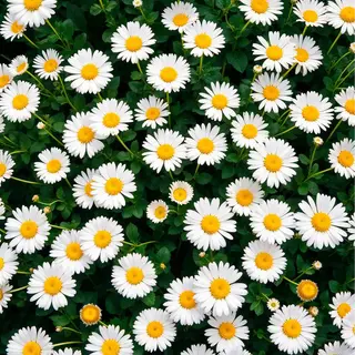White daisies with yellow centres in a dense cluster.