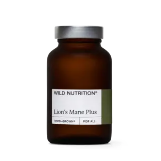 Brown bottle labelled "Wild Nutrition Lion's Mane Plus".