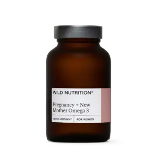 Brown bottle labelled "Wild Nutrition Pregnancy + New Mother Omega 3".